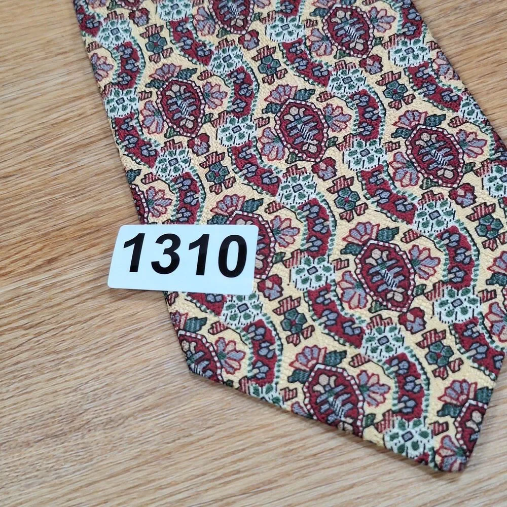 Zianetti Vintage Yellow Red Green Medallion Itallian Silk Tie Necktie Mens USA